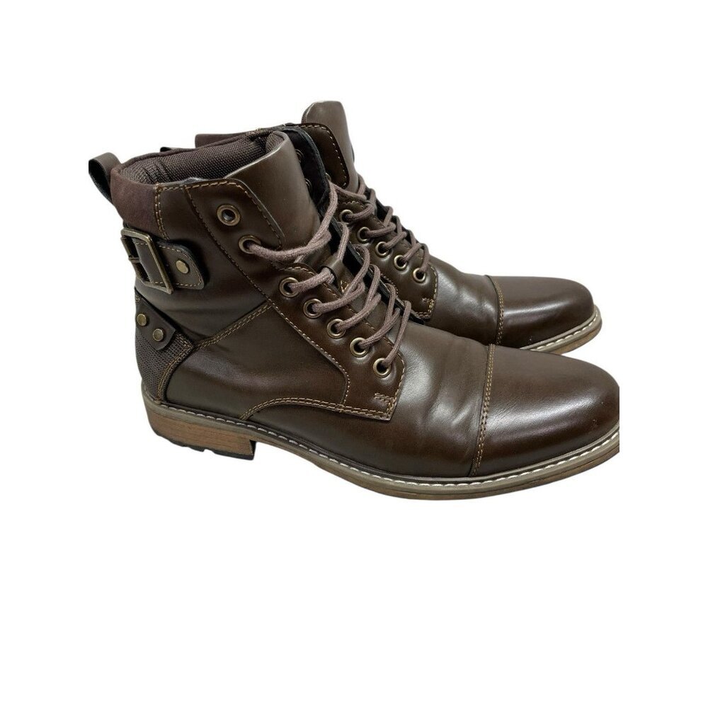 J. Ferrar Mens 8.5 Brown Lace Up Boots Block Heel Faux Leather With Memory Foam